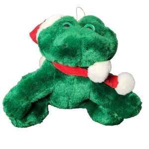 Vintage Fun World Christmas Frog Plush Stuffed Animal with Santa Hat NON WORKING